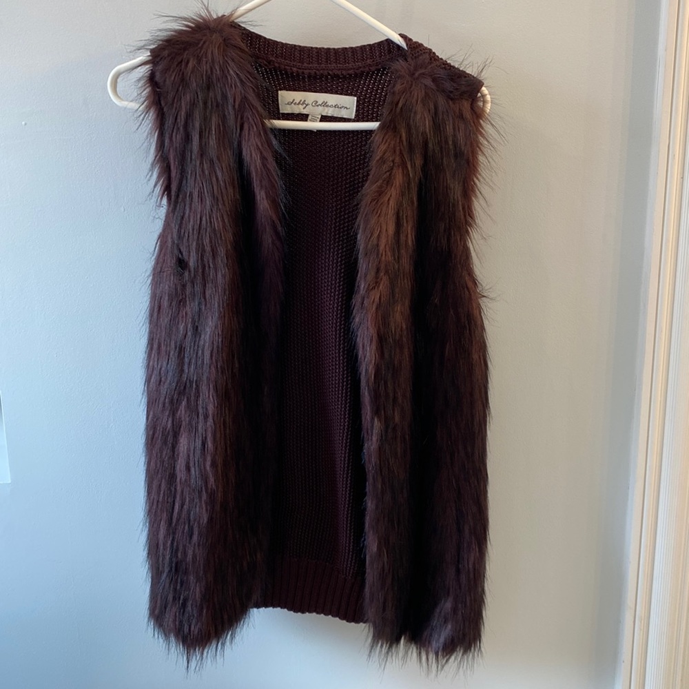 Dark maroon, fur vest